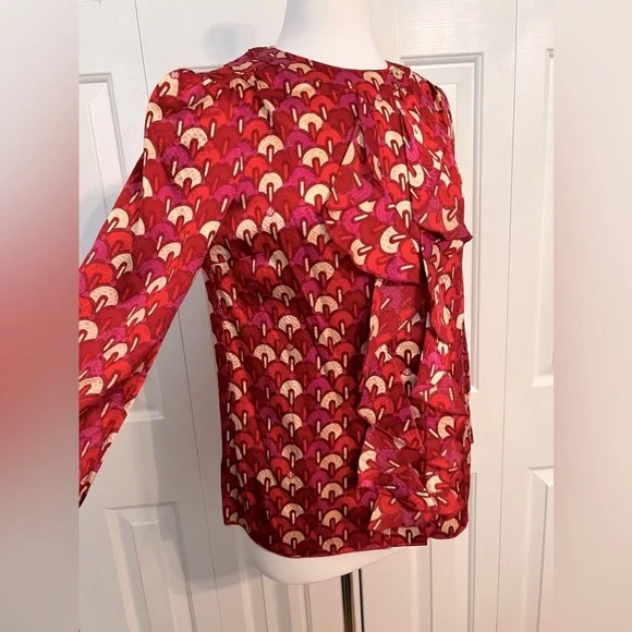 Tory Burch Silk Ruffle Front Blouse Size 2 - Picture 3 of 9